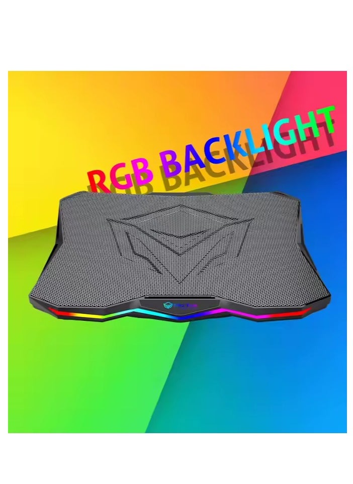 MEETION CP4040 Six Fans Laptop Gaming Air Cooling Pad, Adjustable Height Angle, 2USB Ports, RGB LED Illuminated Lightweight Quick Cooling Aluminum Alloy Grid with 45° Adjustable Stand (Black)