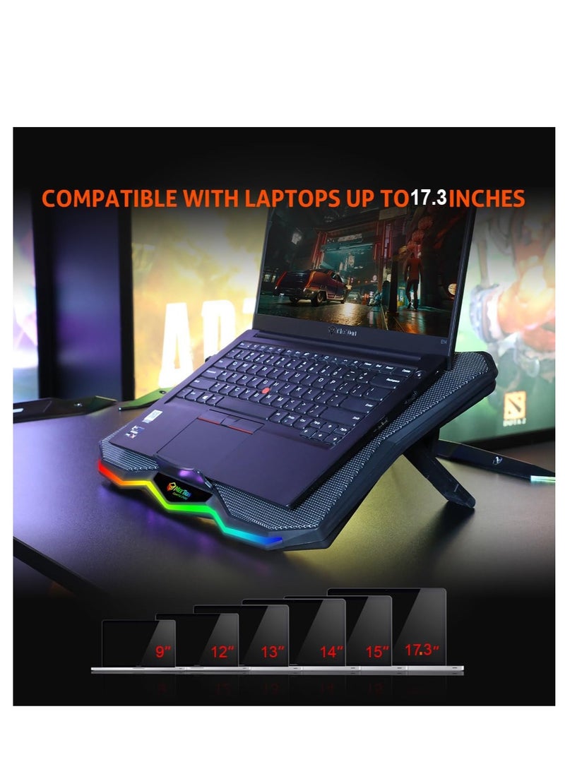 MEETION CP4040 Six Fans Laptop Gaming Air Cooling Pad, Adjustable Height Angle, 2USB Ports, RGB LED Illuminated Lightweight Quick Cooling Aluminum Alloy Grid with 45° Adjustable Stand (Black)