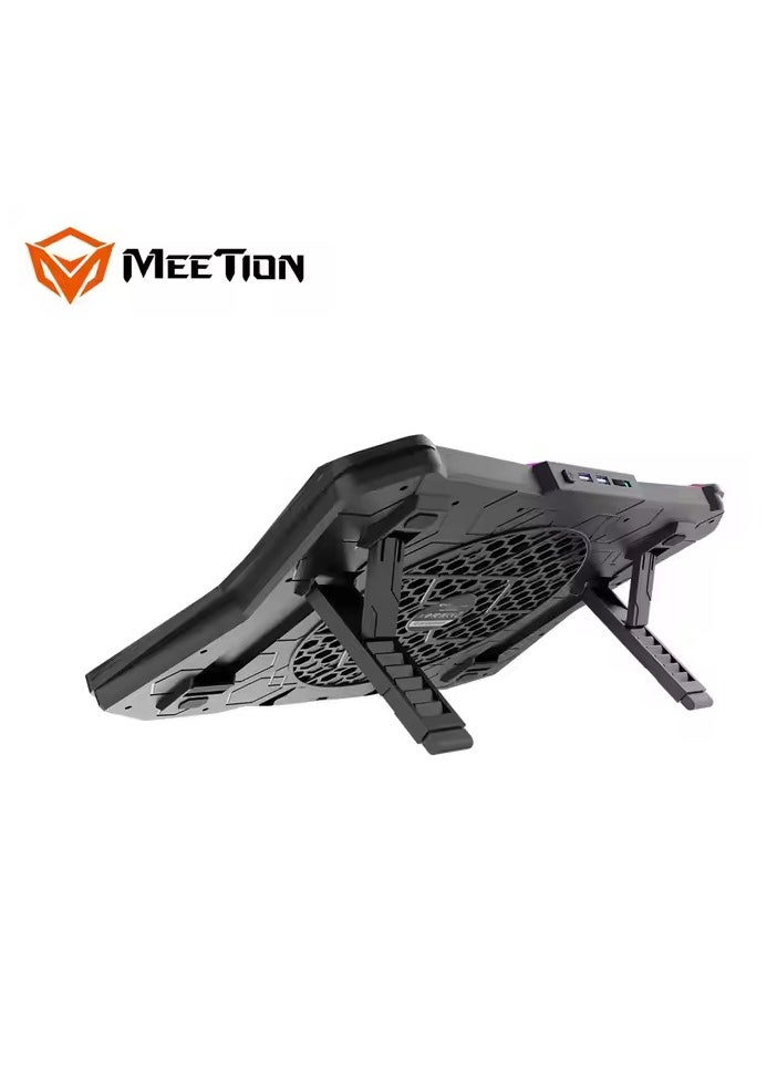 MEETION CP4040 Six Fans Laptop Gaming Air Cooling Pad, Adjustable Height Angle, 2USB Ports, RGB LED Illuminated Lightweight Quick Cooling Aluminum Alloy Grid with 45° Adjustable Stand (Black)
