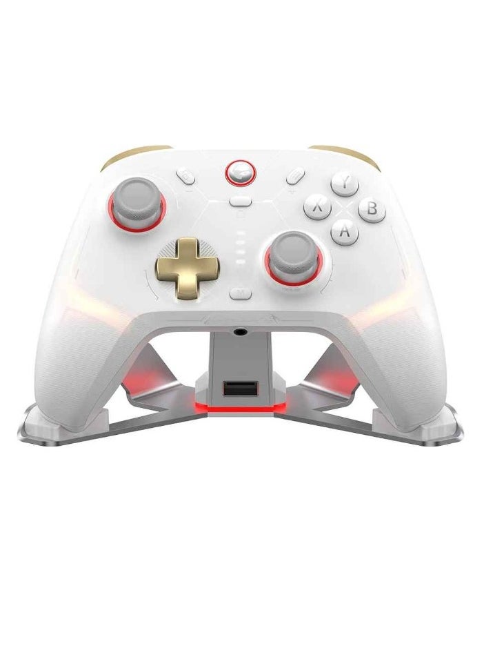 Wireless Controller, Lightweight Portable PC Game Controller, RGB Lightning Durable Bluetooth Joystick, Easy To Use Gamepad With Hall Effect For Windows Console, (1pc, White With Stand)