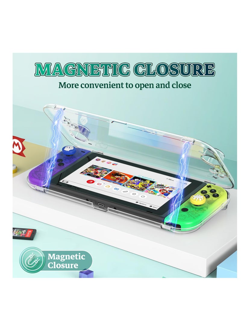 Clear Protective Case for Nintendo Switch OLED with Magnetic Closure, Travel-Friendly Design, Shock-Absorbing and Scratch-Resistant Features for Ultimate Comfort