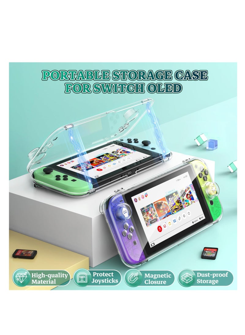Clear Protective Case for Nintendo Switch OLED with Magnetic Closure, Travel-Friendly Design, Shock-Absorbing and Scratch-Resistant Features for Ultimate Comfort