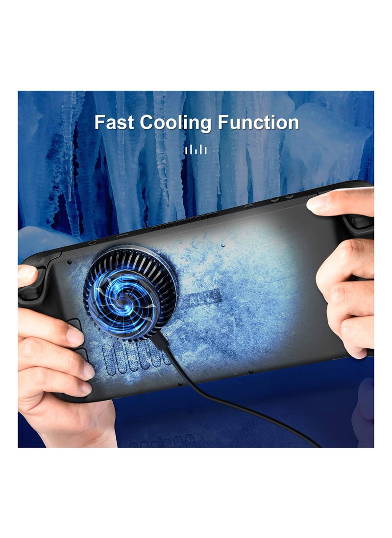 High Performance Cooling Fan for Steam Deck with 7-Blade Design and RGB Lights Fast Cooling for Steam Deck Switch Tablets and Phones