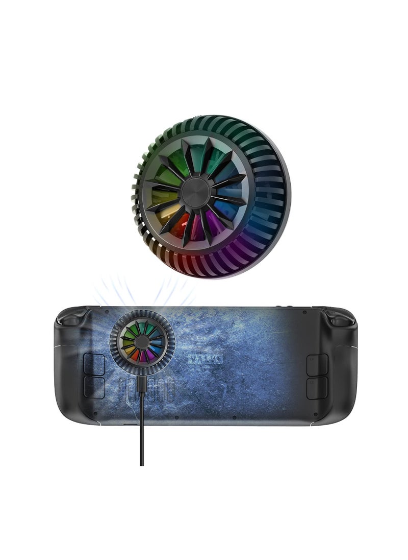 High Performance Cooling Fan for Steam Deck with 7-Blade Design and RGB Lights Fast Cooling for Steam Deck Switch Tablets and Phones