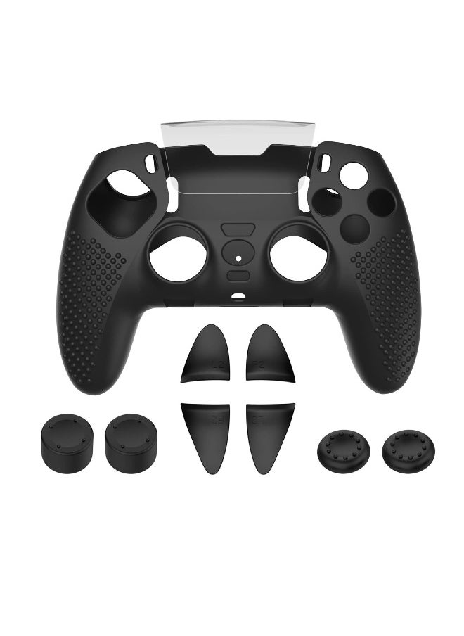 PS5 Edge Controller Silicone Case, Non-slip Silicone Protective Cover+Rocker Cap+Trigger Key for PS5 Edge Controller Cover (Black)