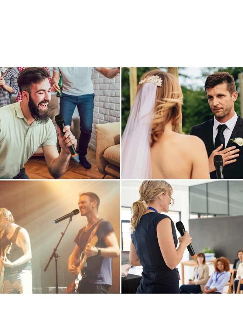 Wireless Unidirectional Handheld Microphone with Receiver – Dual Cordless Mic for Conference, Weddings, Church, Stage, Party, Karaoke (Black)