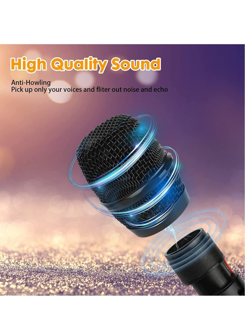 Wireless Unidirectional Handheld Microphone with Receiver – Dual Cordless Mic for Conference, Weddings, Church, Stage, Party, Karaoke (Black)