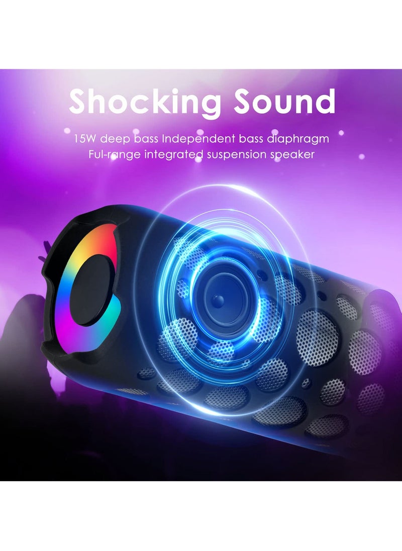 2-in-1 Bluetooth Speaker and Earphones Set, 15W Stereo Sound, IPX5 Waterproof, Latest Bluetooth 5.3, with RGB Lights, Ideal for Parties, Beach, Camping