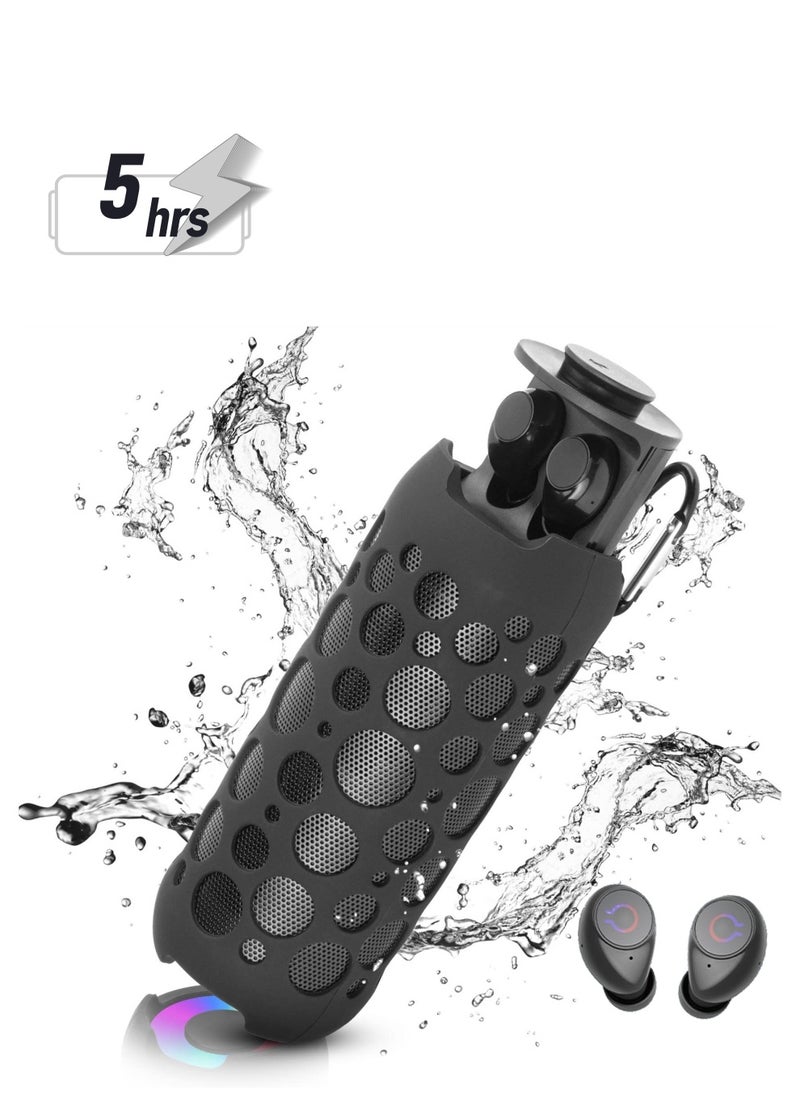 2-in-1 Bluetooth Speaker and Earphones Set, 15W Stereo Sound, IPX5 Waterproof, Latest Bluetooth 5.3, with RGB Lights, Ideal for Parties, Beach, Camping