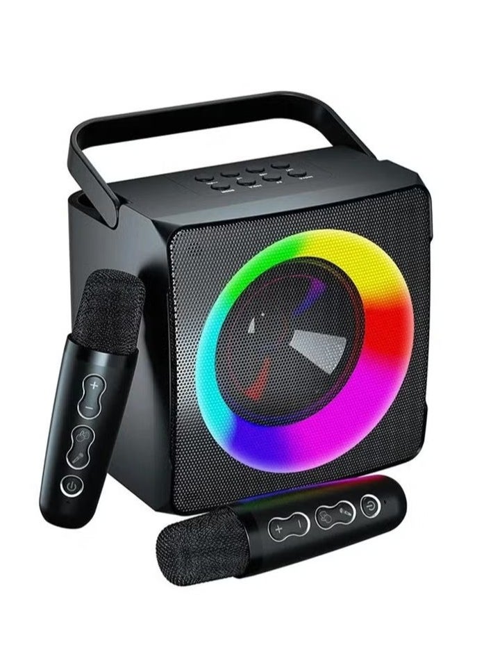 S25 Portable Bluetooth Speaker with Dual Wireless Microphones – Home KTV & Outdoor Loudspeaker System with Deep Bass, LED Lights, USB/TF/AUX/FM Support, Long Battery Life – Ideal for Karaoke, Parties, Gatherings, Events & Outdoor Entertainment