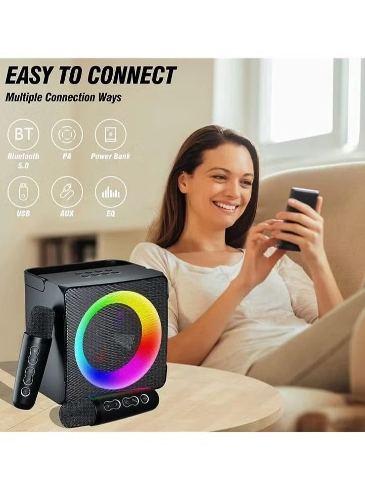 S25 Portable Bluetooth Speaker with Dual Wireless Microphones – Home KTV & Outdoor Loudspeaker System with Deep Bass, LED Lights, USB/TF/AUX/FM Support, Long Battery Life – Ideal for Karaoke, Parties, Gatherings, Events & Outdoor Entertainment