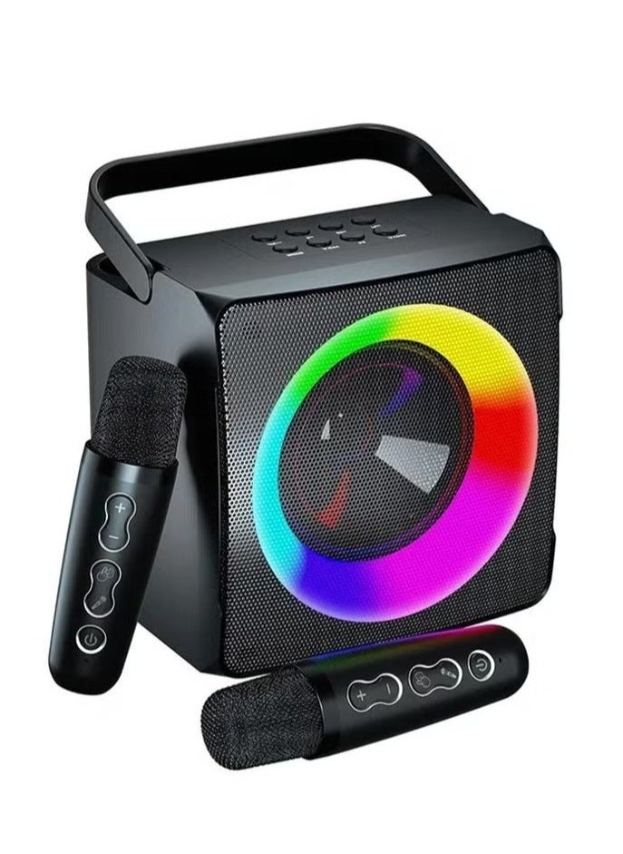S25 Portable Bluetooth Speaker with Dual Wireless Microphones – Home KTV & Outdoor Loudspeaker System with Deep Bass, LED Lights, USB/TF/AUX/FM Support, Long Battery Life – Ideal for Karaoke, Parties, Gatherings, Events & Outdoor Entertainment