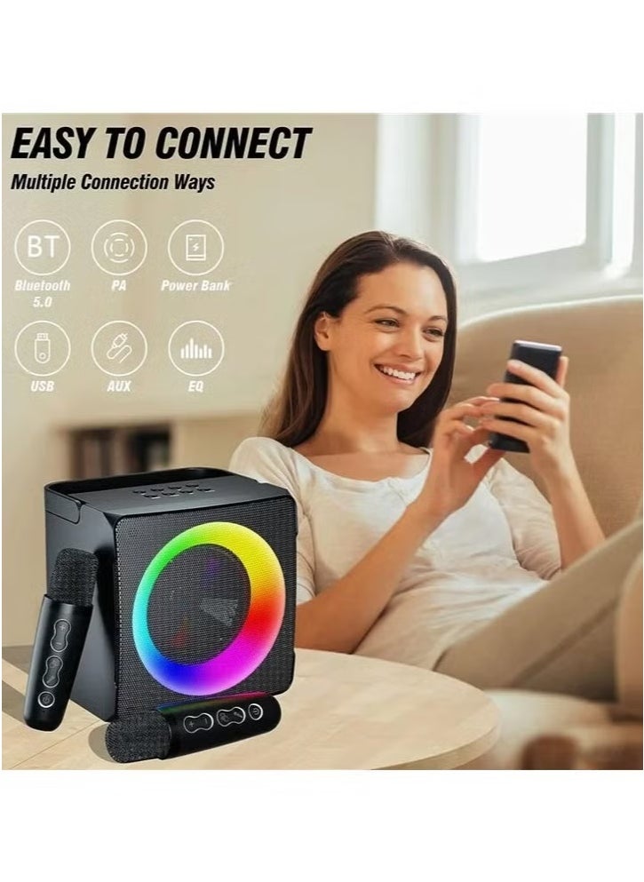 S25 Portable Bluetooth Speaker with Dual Wireless Microphones – Home KTV & Outdoor Loudspeaker System with Deep Bass, LED Lights, USB/TF/AUX/FM Support, Long Battery Life – Ideal for Karaoke, Parties, Gatherings, Events & Outdoor Entertainment