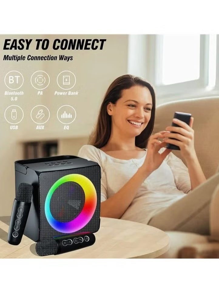 S25 Portable Bluetooth Speaker with Dual Wireless Microphones – Home KTV & Outdoor Loudspeaker System with Deep Bass, LED Lights, USB/TF/AUX/FM Support, Long Battery Life – Ideal for Karaoke, Parties, Gatherings, Events & Outdoor Entertainment