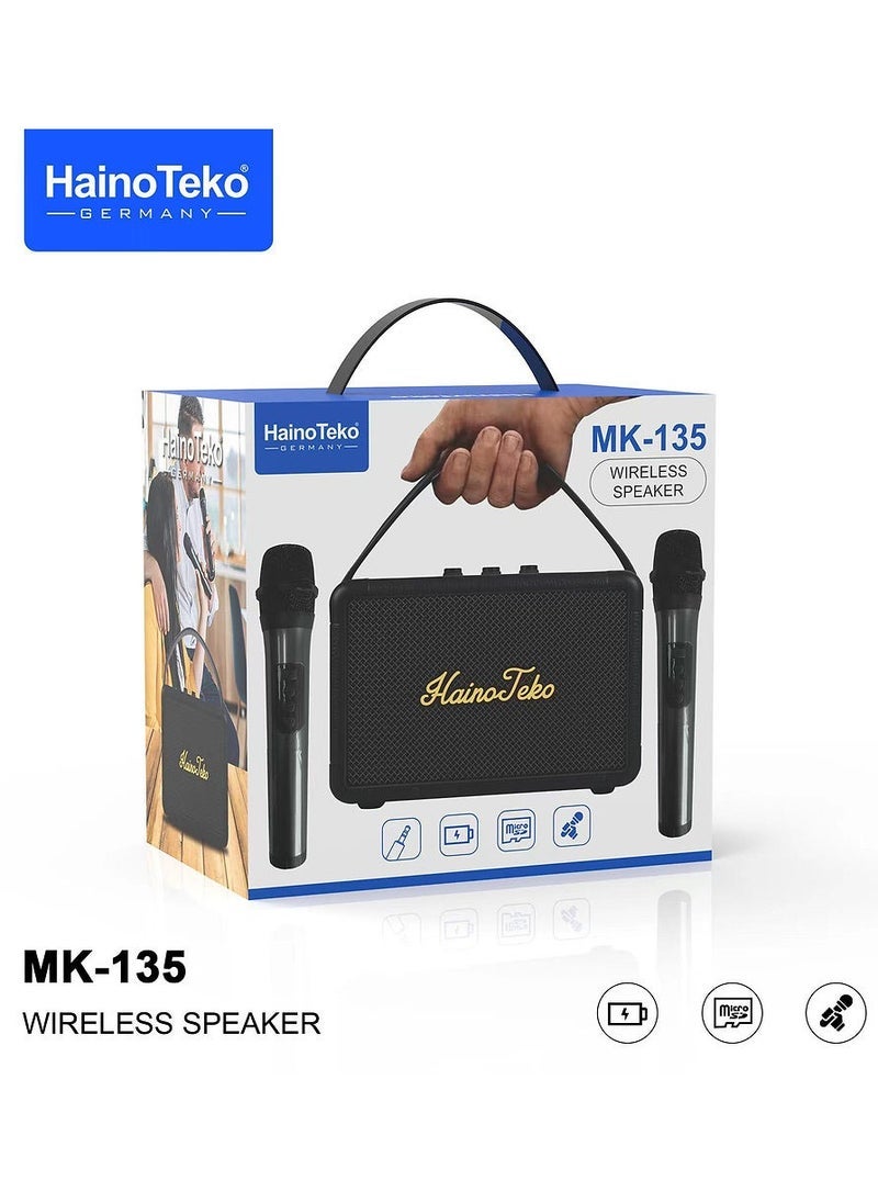 MK-135 Portable Wireless Speaker with Dual Microphones – Bluetooth Speaker with Powerful Sound for Indoor & Outdoor Use, Ideal for Karaoke, Parties, and Events