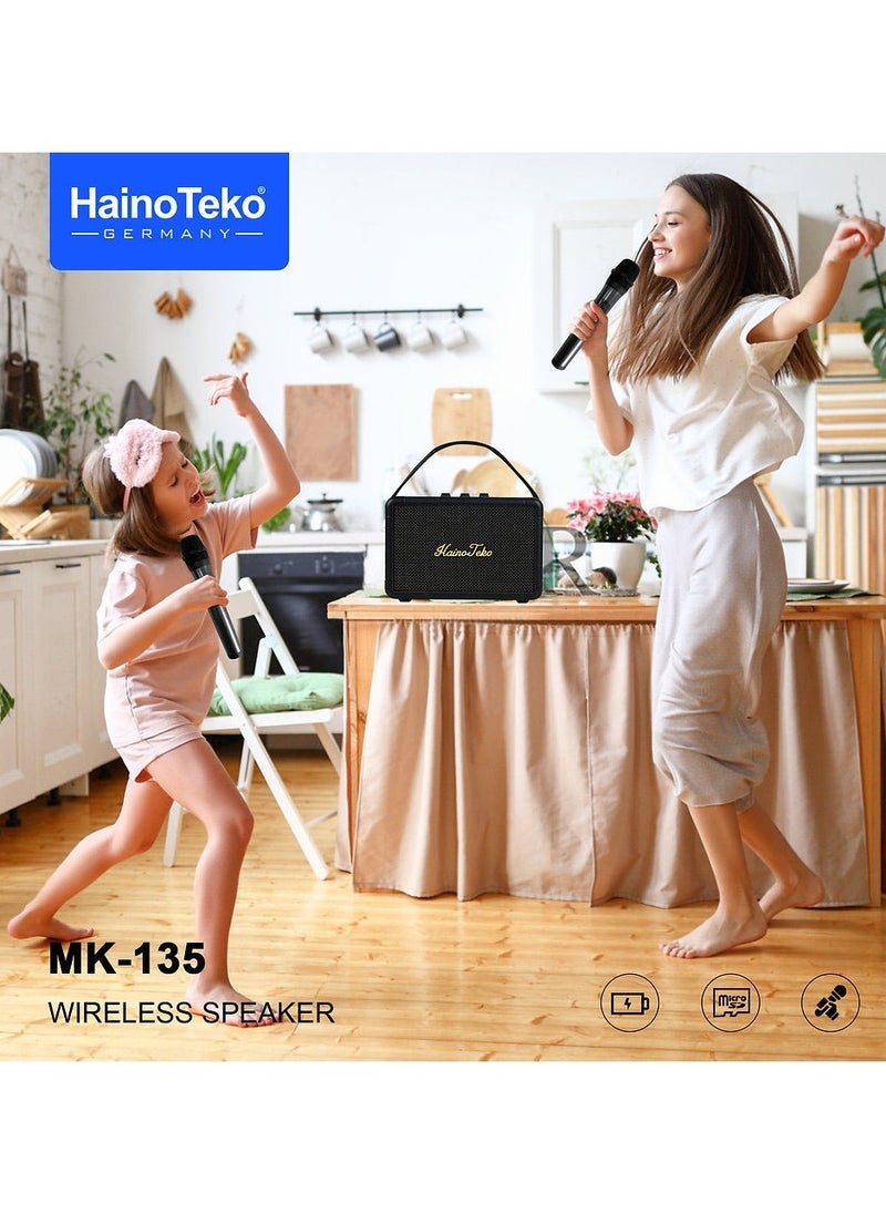 MK-135 Portable Wireless Speaker with Dual Microphones – Bluetooth Speaker with Powerful Sound for Indoor & Outdoor Use, Ideal for Karaoke, Parties, and Events