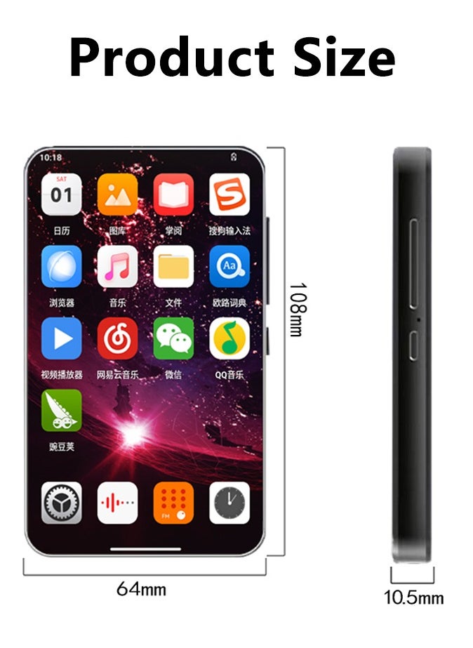 4.0″ Android 14.0 Octa-Core MP4 Music Player with WiFi & App Store Access, 4GB RAM + 64GB Storage – Portable MP5 Player