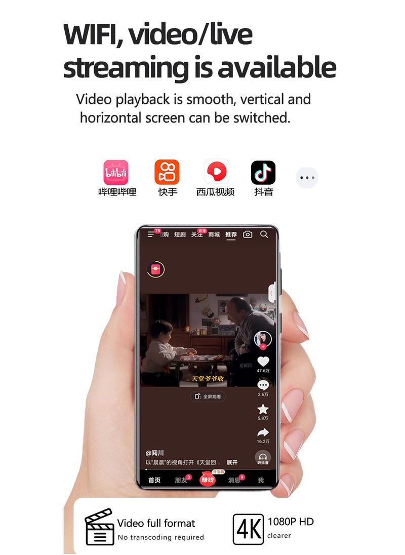4.0″ Android 14.0 Octa-Core MP4 Music Player with WiFi & App Store Access, 4GB RAM + 64GB Storage – Portable MP5 Player