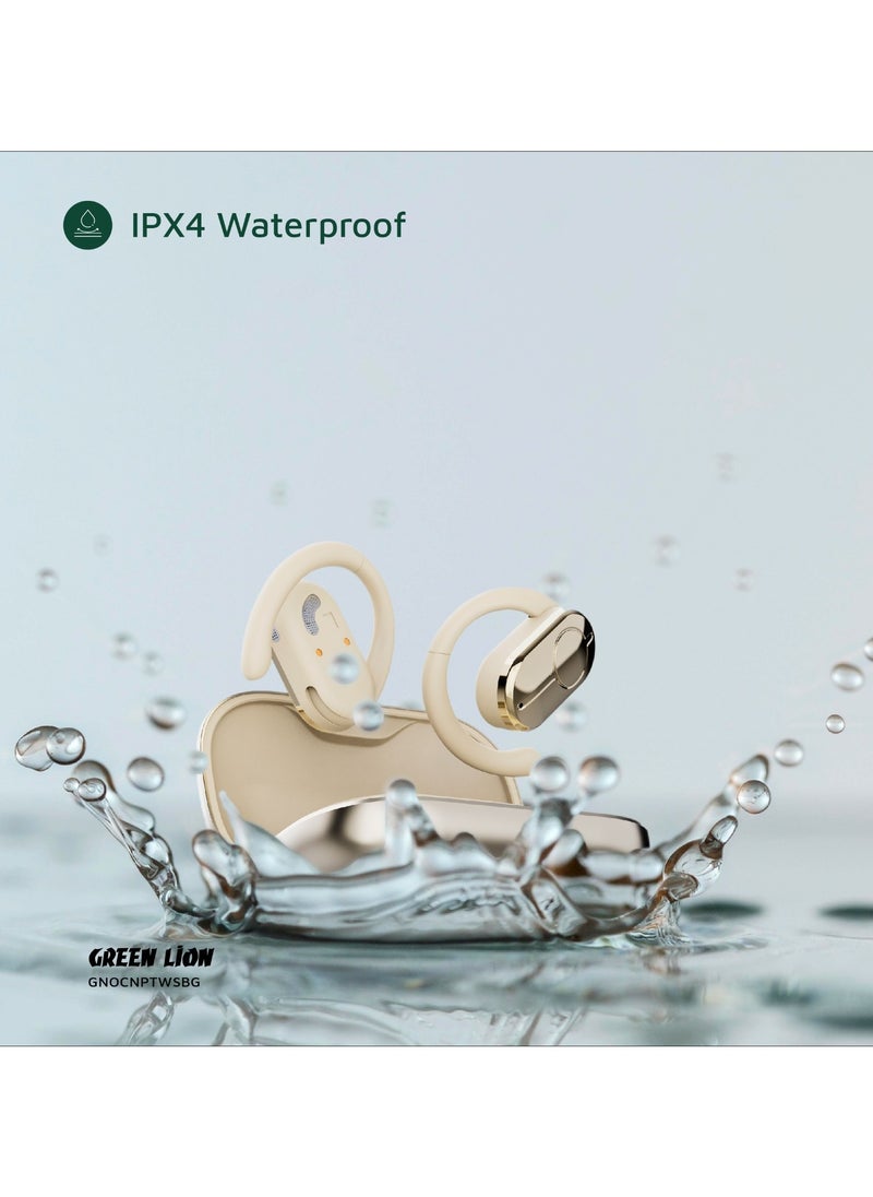 Ocean Plus Open Ear Waterproof Headphones / 135° Free Rotation / Wireless Earbuds / Touch Control / Type-C Charging / 6 hrs Playtime / Hands-Free / Headphones for Gaming with Voice Assistant - Beige