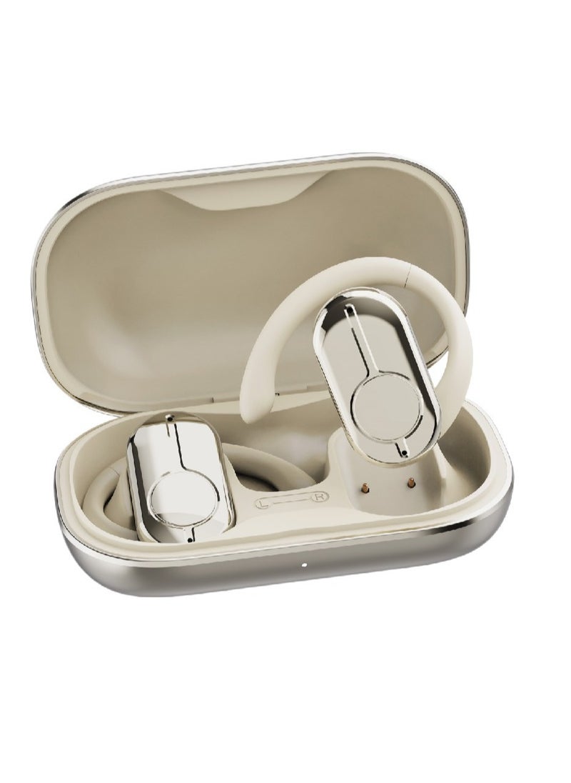 Ocean Plus Open Ear Waterproof Headphones / 135° Free Rotation / Wireless Earbuds / Touch Control / Type-C Charging / 6 hrs Playtime / Hands-Free / Headphones for Gaming with Voice Assistant - Beige