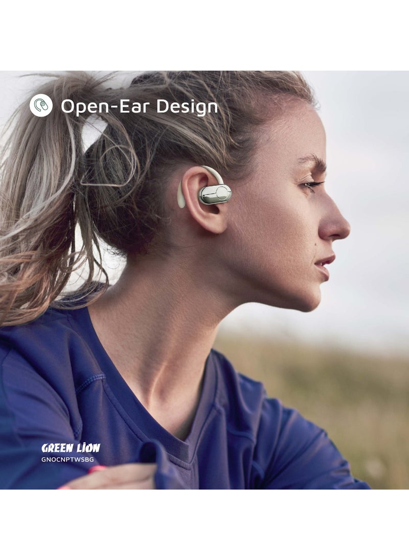 Ocean Plus Open Ear Waterproof Headphones / 135° Free Rotation / Wireless Earbuds / Touch Control / Type-C Charging / 6 hrs Playtime / Hands-Free / Headphones for Gaming with Voice Assistant - Beige