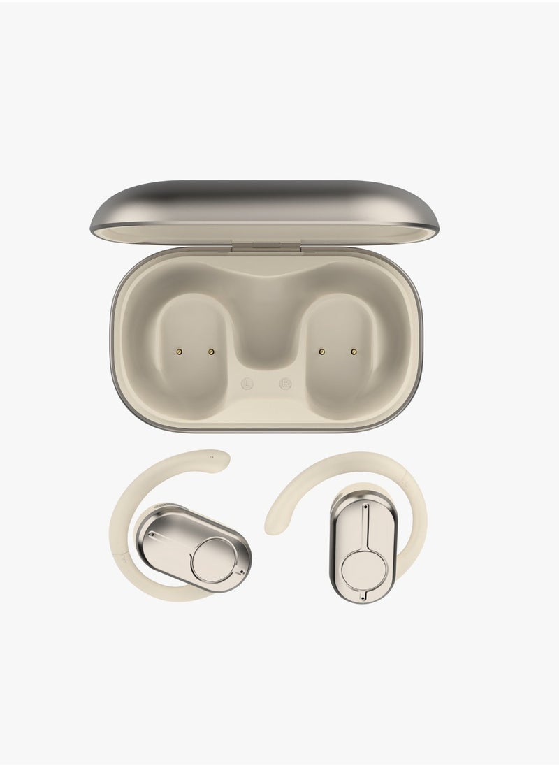 Ocean Plus Open Ear Waterproof Headphones / 135° Free Rotation / Wireless Earbuds / Touch Control / Type-C Charging / 6 hrs Playtime / Hands-Free / Headphones for Gaming with Voice Assistant - Beige