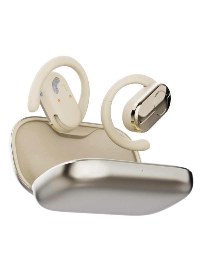 Ocean Plus Open Ear Waterproof Headphones / 135° Free Rotation / Wireless Earbuds / Touch Control / Type-C Charging / 6 hrs Playtime / Hands-Free / Headphones for Gaming with Voice Assistant - Beige