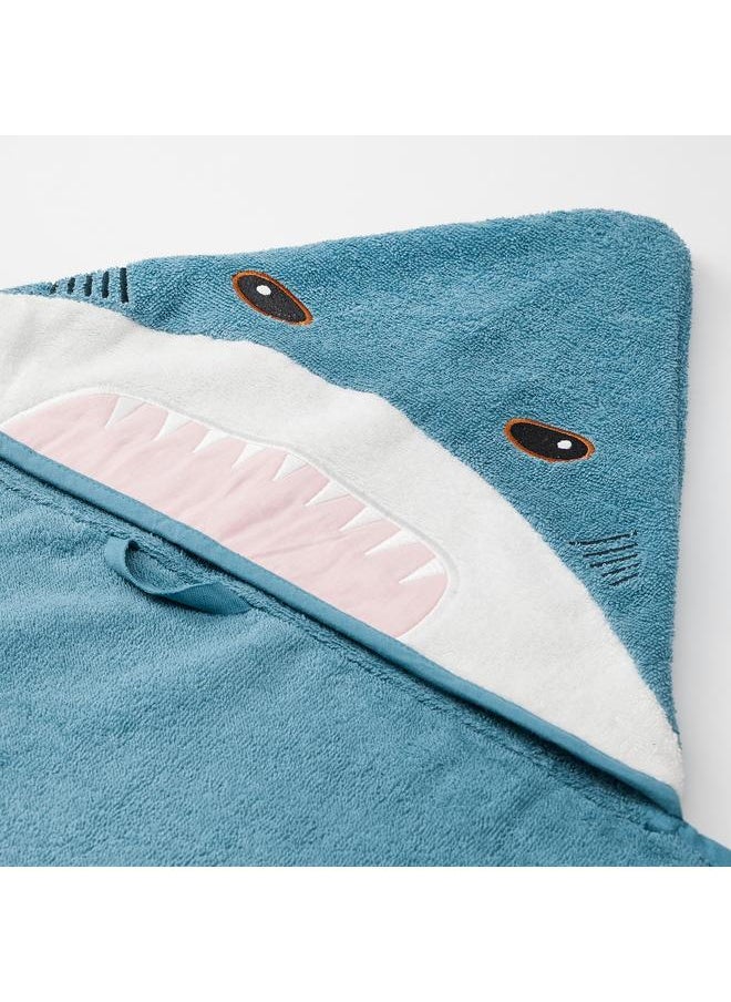 Towel with hood, shark-shaped/blue-grey, 70x140 cm
