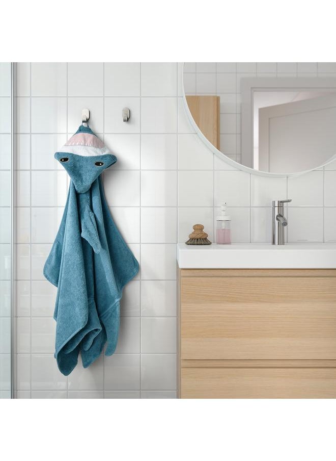 Towel with hood, shark-shaped/blue-grey, 70x140 cm