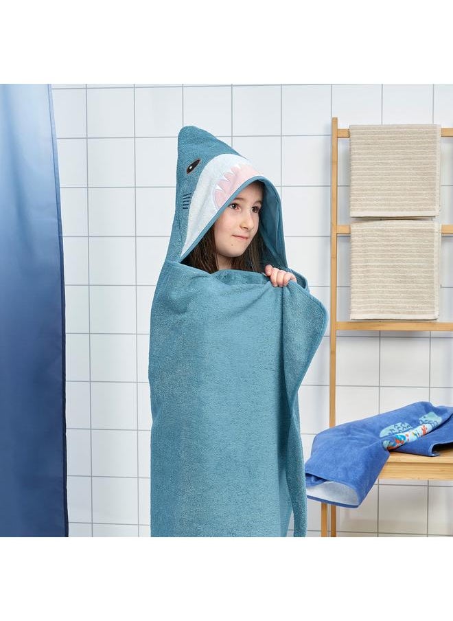 Towel with hood, shark-shaped/blue-grey, 70x140 cm