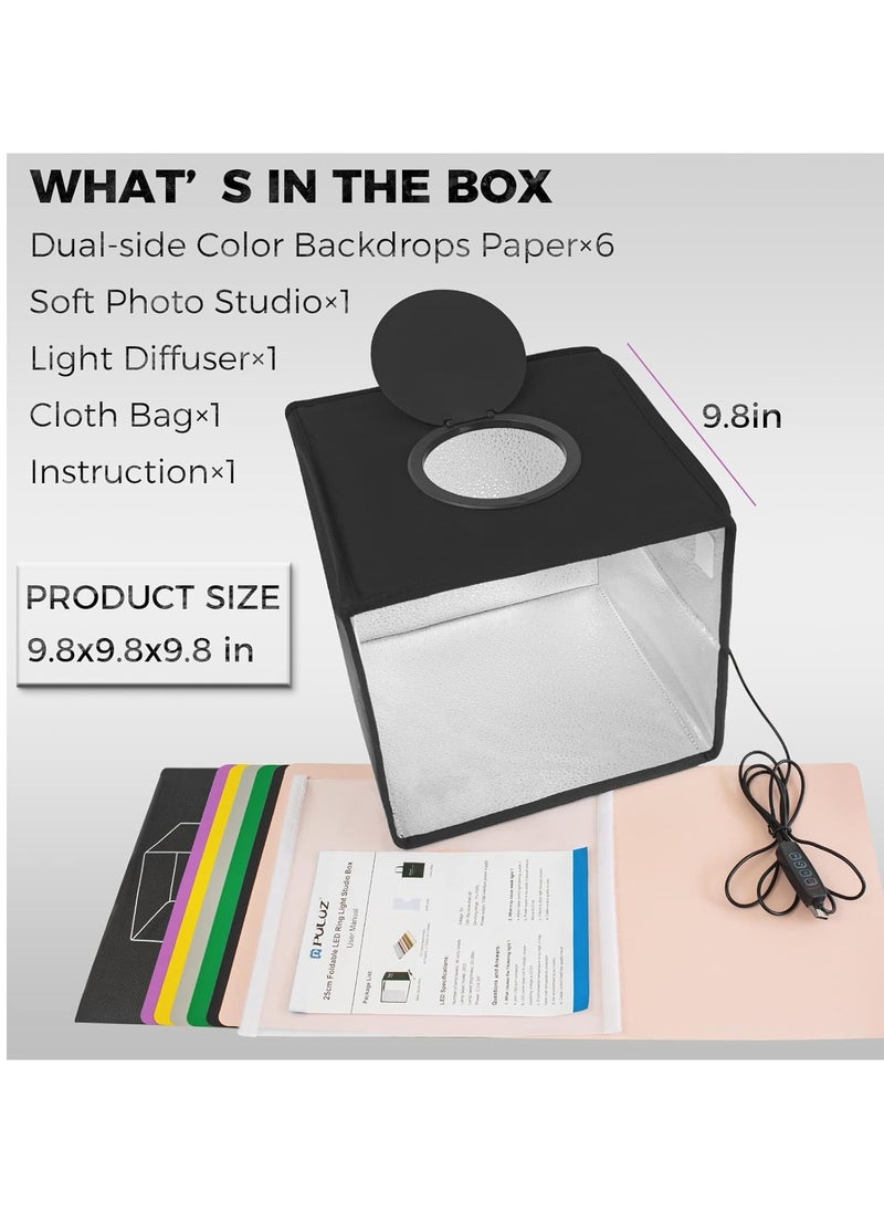13-Piece Portable Photography Light Box And Backdrop Set Black Studio Box Shooting Tent Foldable Light Box 25cm 12 color Photo Box