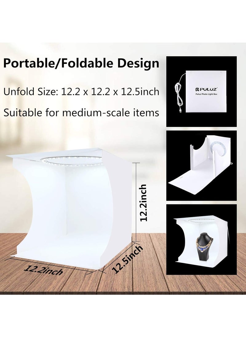 11.8 Inch/30cm Portable Photo Lighting Studio Light Box Shooting Tent Box Kit 30cm Ring Light with 6 Colors Backdrops (Black, White, Yellow, Red, Green, Blue)