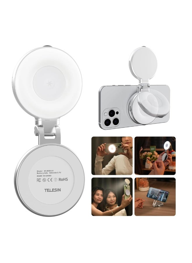 TELESIN C03 Magnetic Mobile Selfie Ring Light with Mirror, Extendable Stand & Adjustable Brightness – Compatible with Smartphones