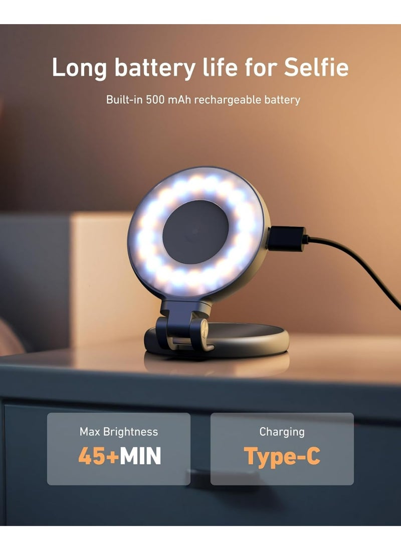 TELESIN C03 Magnetic Mobile Selfie Ring Light with Mirror, Extendable Stand & Adjustable Brightness – Compatible with Smartphones