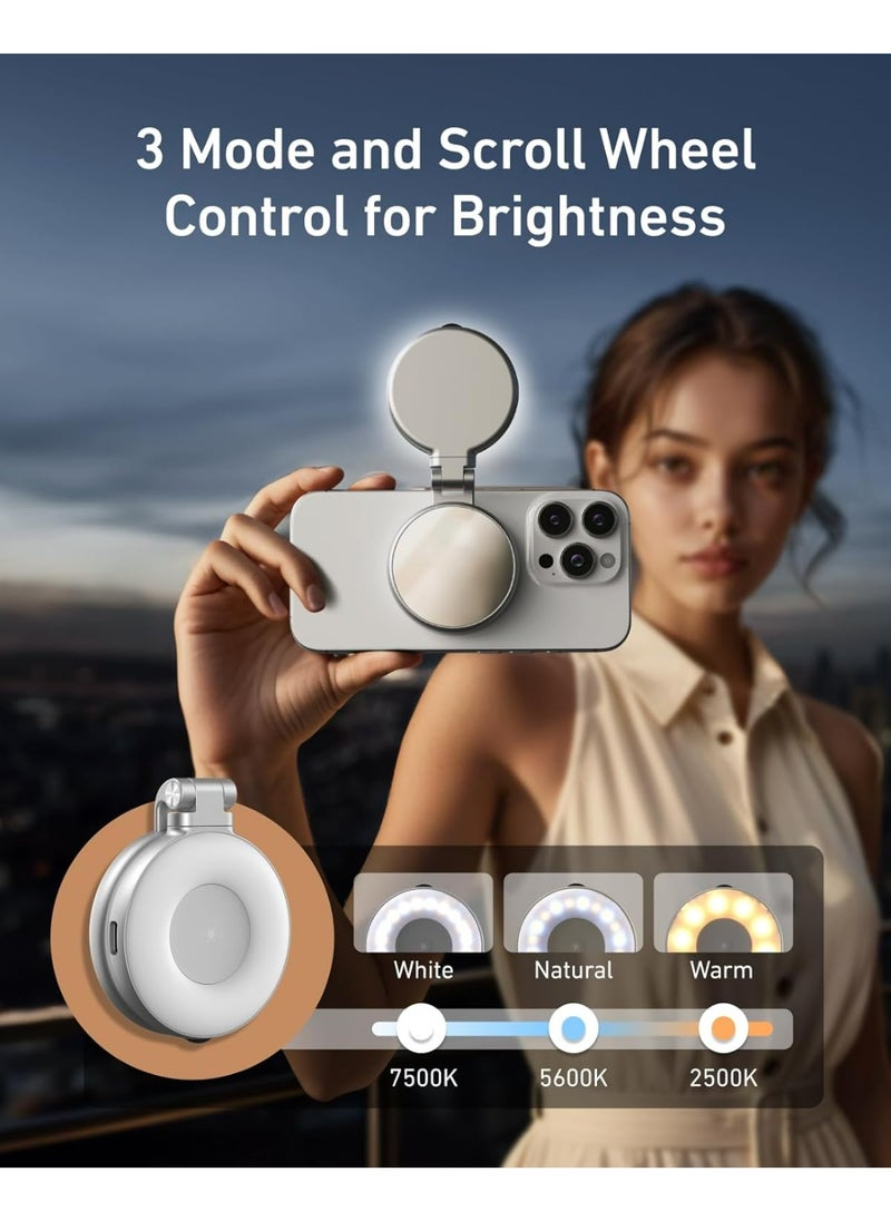 TELESIN C03 Magnetic Mobile Selfie Ring Light with Mirror, Extendable Stand & Adjustable Brightness – Compatible with Smartphones