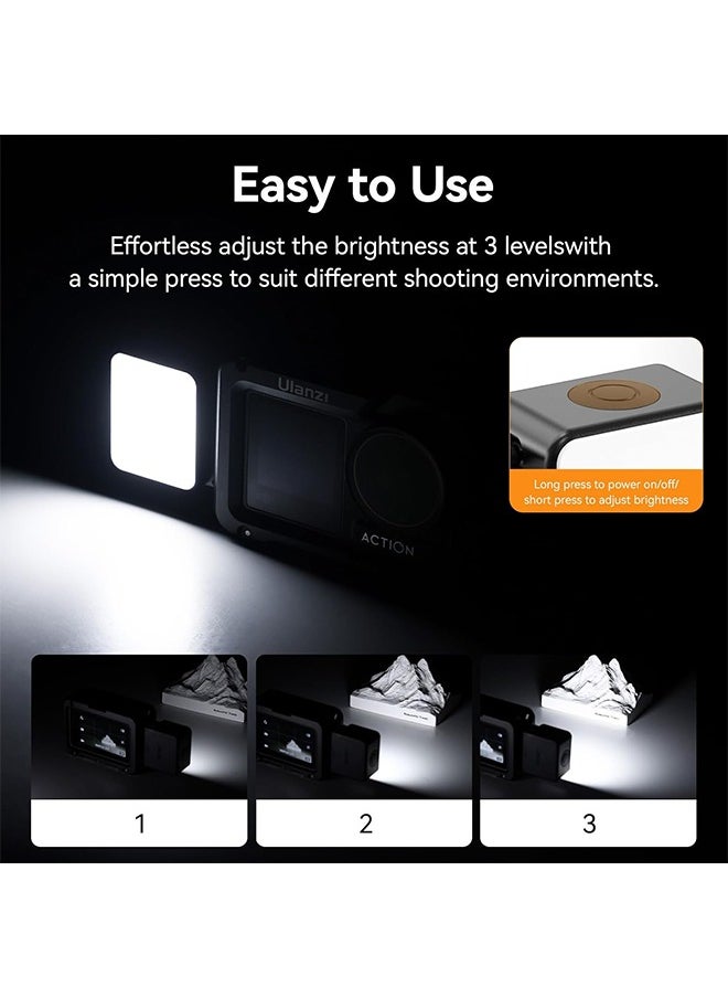 ULANZI LM18 Vlogging Light Mini LED Camera Video Light for DJI Osmo Action 3/4 Camera Cage Accessories and Ulanzi PK-06 Pocket 3 Expansion Adapter