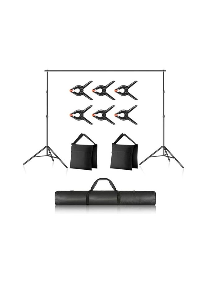 Neewer Photo Studio Backdrop Support System, 10ft/3m Wide 6.6ft/2m High Adjustable Background Stand with 4 Crossbars, 6 Backdrop Clamps, 2 Sandbags, and Carrying Bag for Portrait & Studio Photography