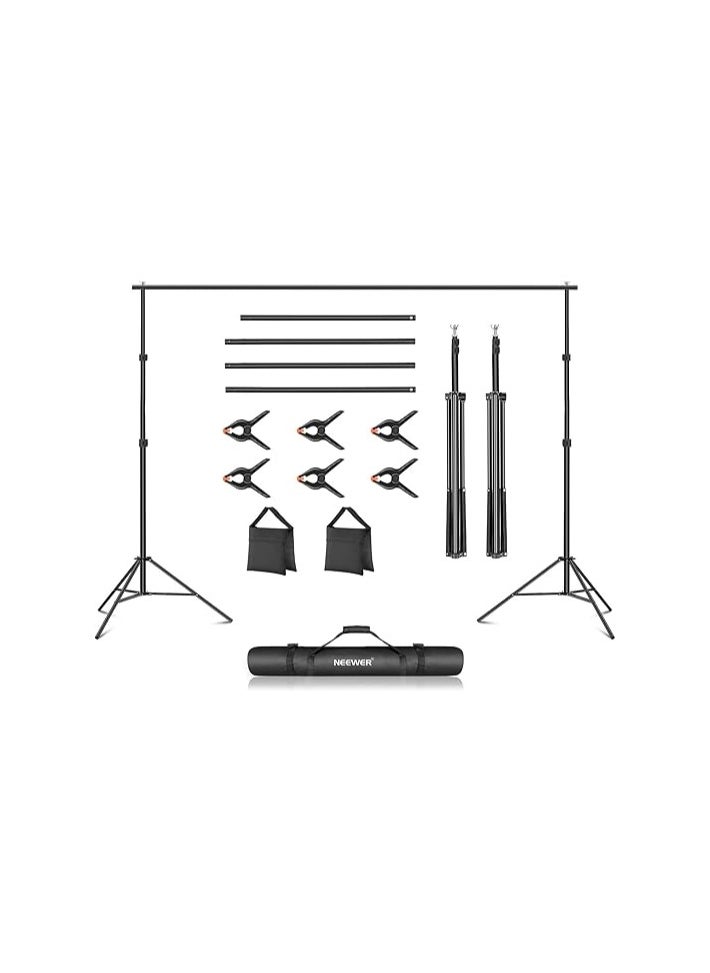 Neewer Photo Studio Backdrop Support System, 10ft/3m Wide 6.6ft/2m High Adjustable Background Stand with 4 Crossbars, 6 Backdrop Clamps, 2 Sandbags, and Carrying Bag for Portrait & Studio Photography