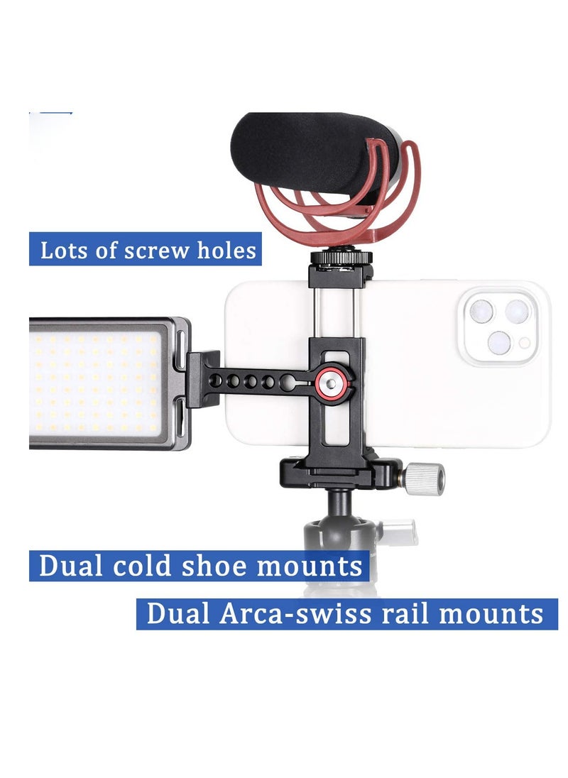 Cinema Phone Holder Tripod Mount, 2 Cold Shoe Slot,Arca/RRS Dovetail and 1/4'' Screw Mount Phone Adapter,for iPhone 6 7 8 9 X 11 12 13 Pro Mount