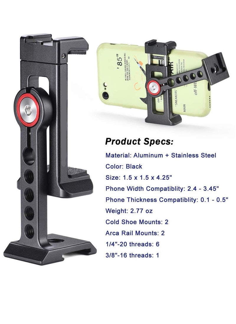 Cinema Phone Holder Tripod Mount, 2 Cold Shoe Slot,Arca/RRS Dovetail and 1/4'' Screw Mount Phone Adapter,for iPhone 6 7 8 9 X 11 12 13 Pro Mount