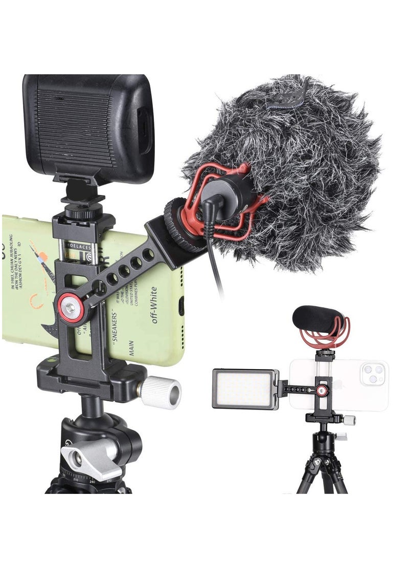 Cinema Phone Holder Tripod Mount, 2 Cold Shoe Slot,Arca/RRS Dovetail and 1/4'' Screw Mount Phone Adapter,for iPhone 6 7 8 9 X 11 12 13 Pro Mount