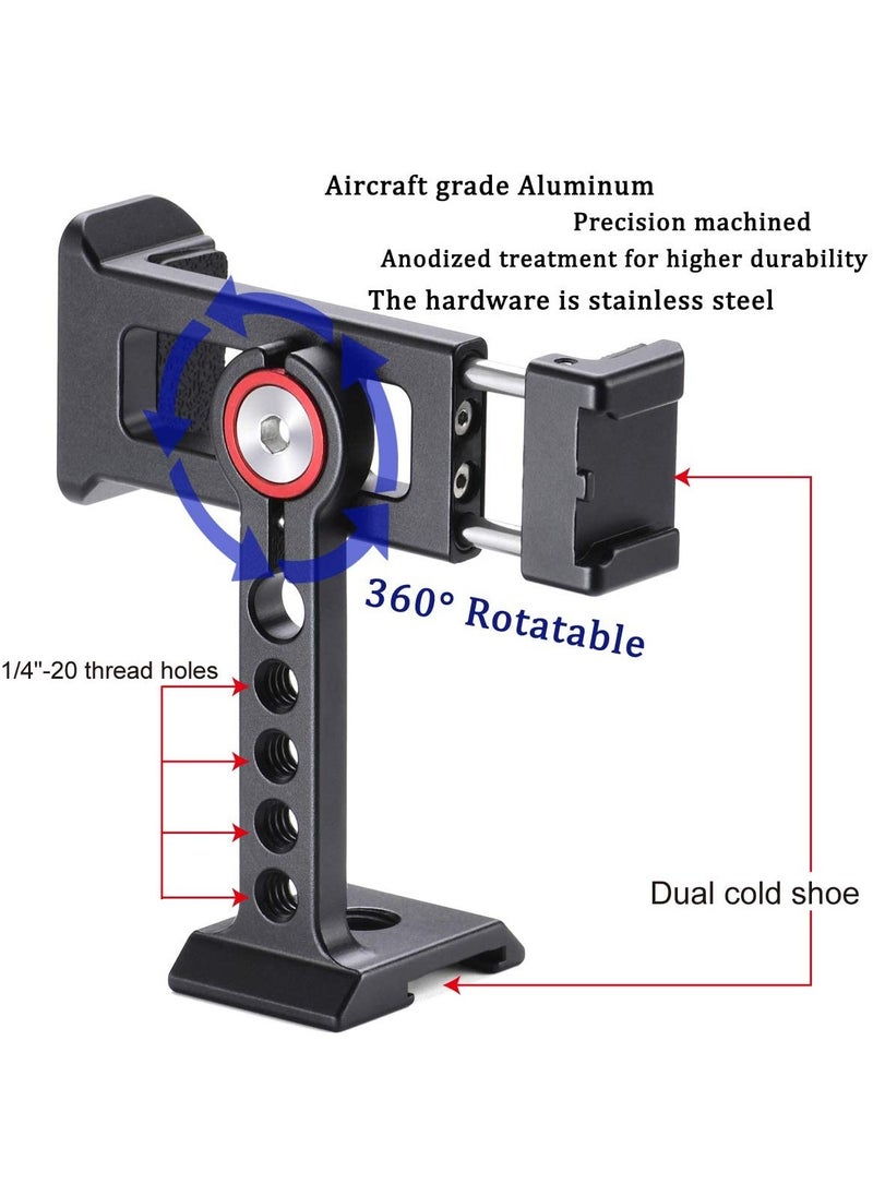 Cinema Phone Holder Tripod Mount, 2 Cold Shoe Slot,Arca/RRS Dovetail and 1/4'' Screw Mount Phone Adapter,for iPhone 6 7 8 9 X 11 12 13 Pro Mount
