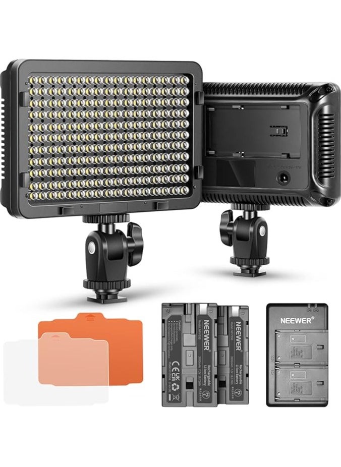 Neewer 176-LED Dimmable Light Panel with 2 x 2600 mAh Lithium Battery, Dual USB Battery Charger for Canon Nikon Digital SLR etc. for Video Recording in Photo Studio