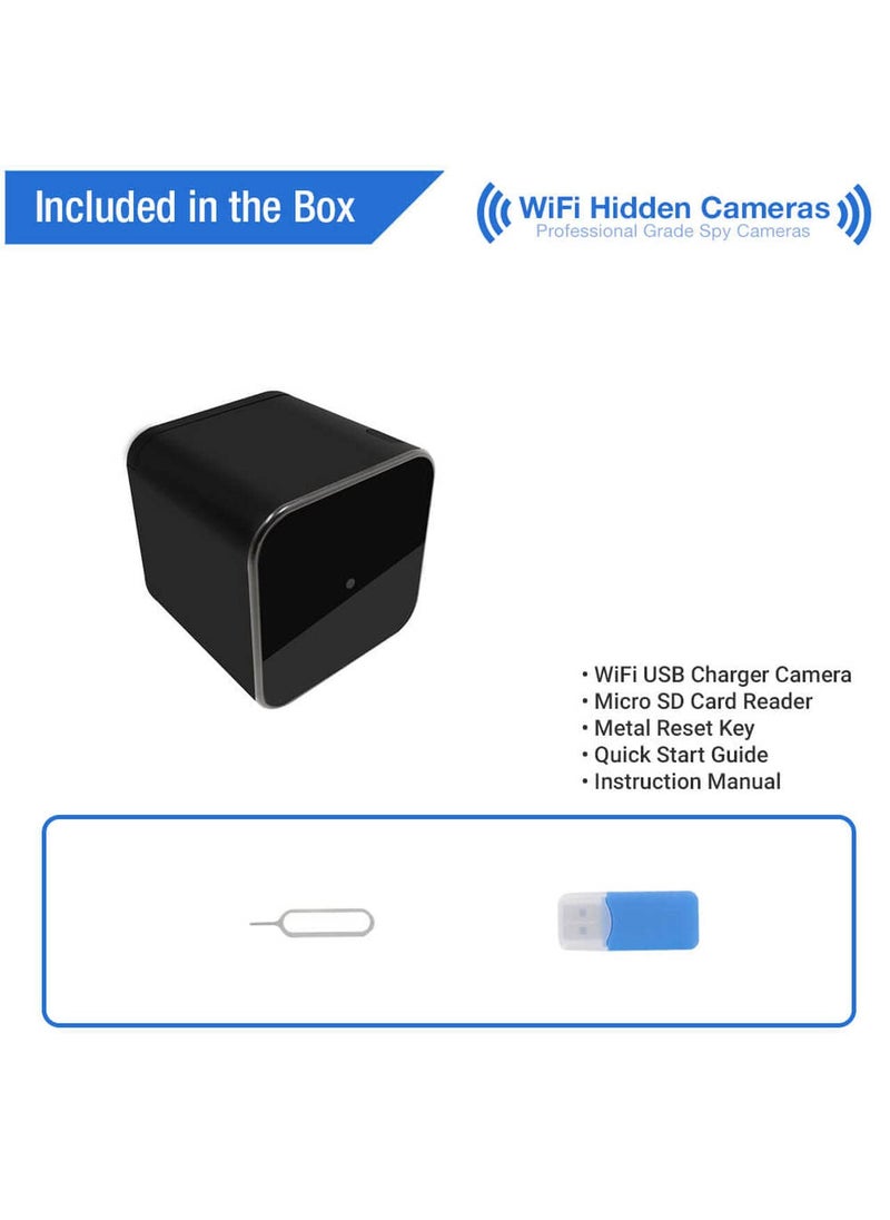 IYZA Wireless 1080p WiFi 90 Viewing Area USB Wall Charger WiFi Camera Video and Audio Live View On Mobile App WiFi Charger