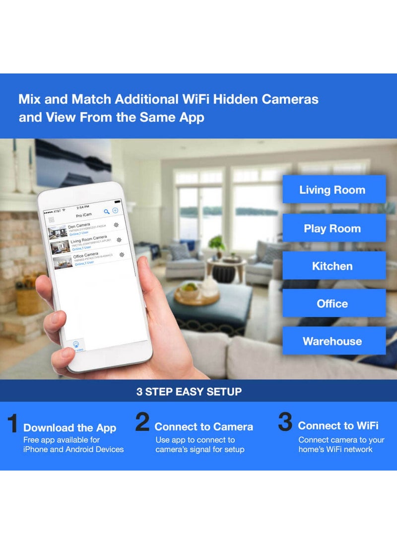 IYZA Wireless 1080p WiFi 90 Viewing Area USB Wall Charger WiFi Camera Video and Audio Live View On Mobile App WiFi Charger
