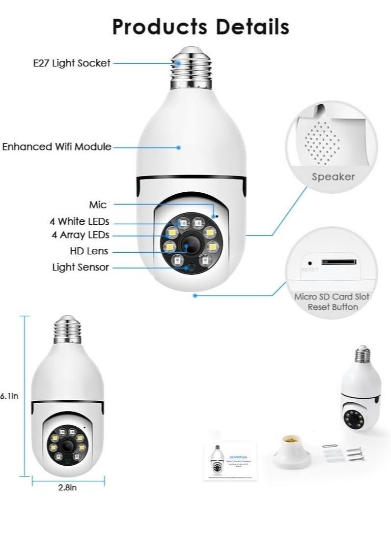 4Pack HD 1080P Wireless Light-Bulb Security Camera, Work with 2.4ghzu00265ghz WiFi, Motion Auto Tracking, 2 Way Audio, Spotlight Night Vision, E27 Screw-in CCTV Camera (4pcs)