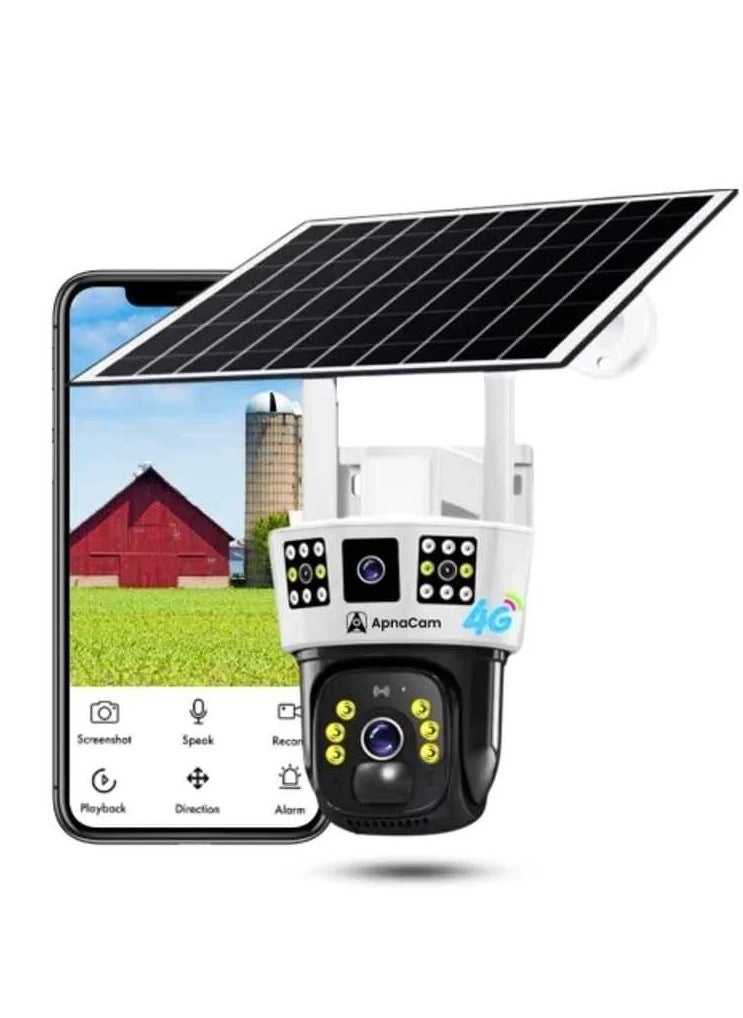 4G Solar Powered Security Camera with SIM Card Slot and Battery Backup – Outdoor Wireless Surveillance Camera, Motion Detection, Night Vision, 2-Way Audio, Waterproof