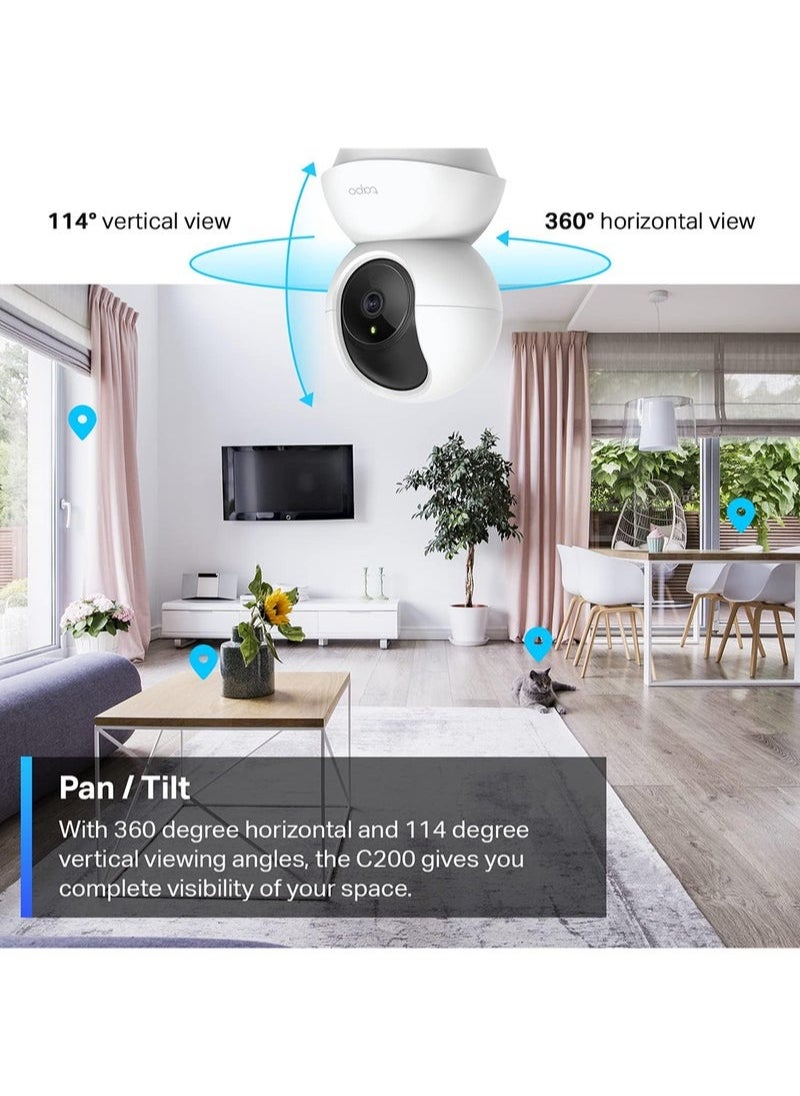 Tapo C200 Pan/Tilt 1080p Full HD Home Security Wi-Fi Camera Live View And Two-Way Audio Night Vision Motion Detection Baby Monitor MicroSD Card Support Works With Google Assistant And Alexa Remote Management By App