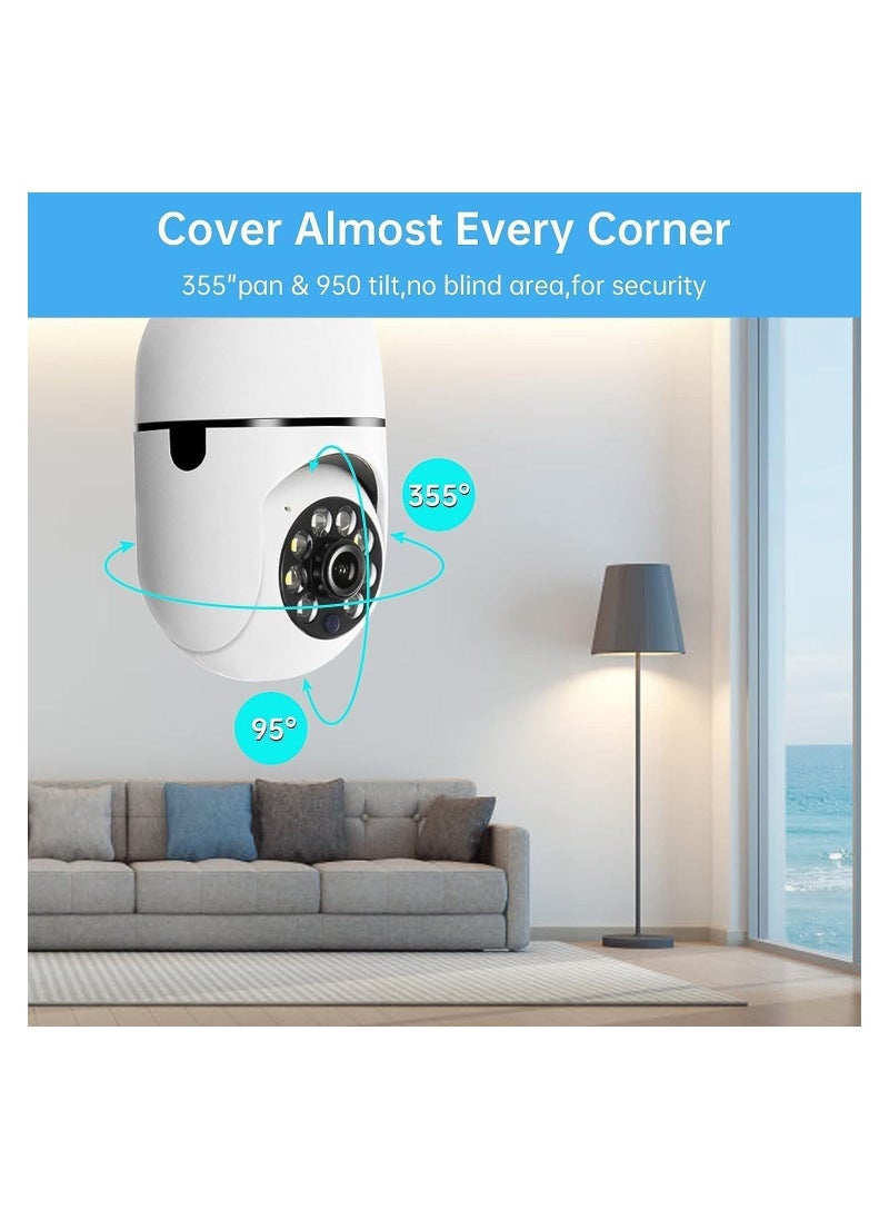 2Pcs Light Bulb Security Camera 2.4GHz u0026 5G WiFi Outdoor, 1080P E27 Light Socket Security Camera, Indoor 360° Home Security Cameras Full Color Day and Night Smart Motion Detection.