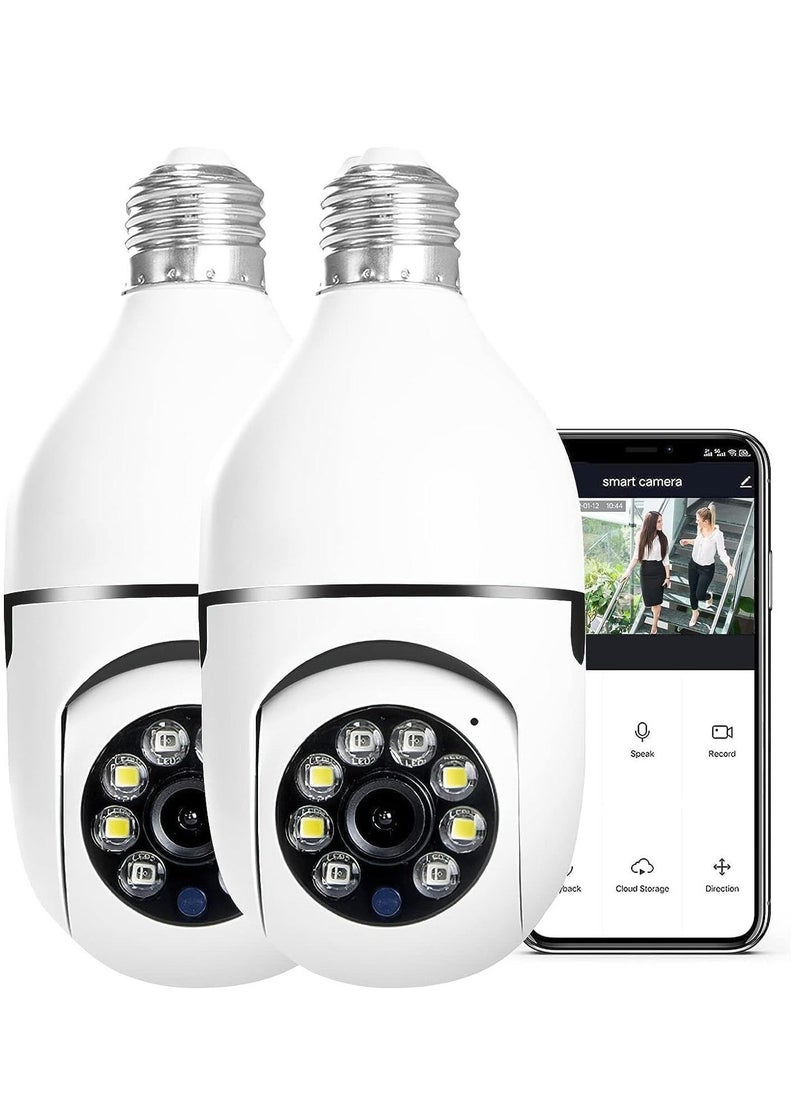 2Pcs Light Bulb Security Camera 2.4GHz u0026 5G WiFi Outdoor, 1080P E27 Light Socket Security Camera, Indoor 360° Home Security Cameras Full Color Day and Night Smart Motion Detection.